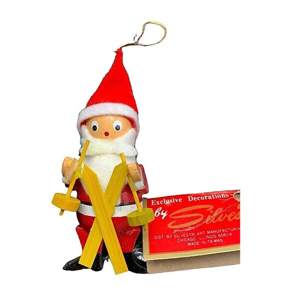 Silvestri Wooden Skiing Santa Christmas Ornament - New in Package Hand Paint - Picture 2 of 9